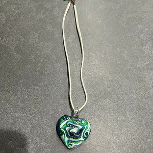 Heart on white leather strap Necklace